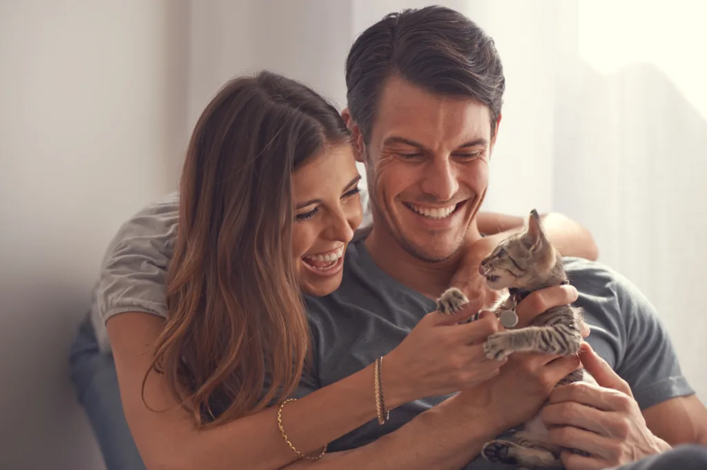 Couple welcoming their first kitten