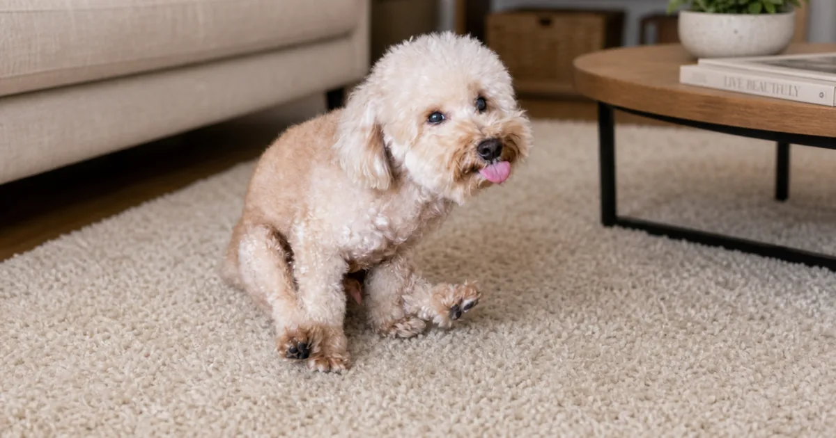 A poodle with anal health issues and scooting on the floor