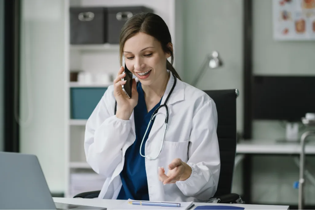 vet nurse on phone calling